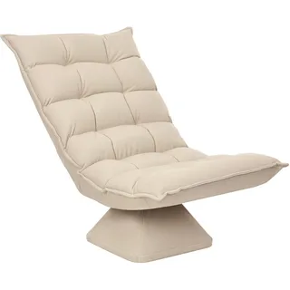 HOMCOM Fauteuil de sol paresseux Fauteuil Relax Design Capitonné Beige | Dossier Inclinaison Réglable, Pivotant 360°, Revêtement Lin