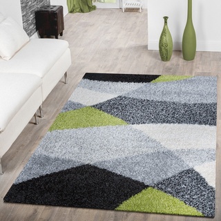 T&T Design Shaggy Teppich Hochflor Moderne Teppiche Geometrisch Gemustert in versch. Farben, Farbe: Gruen, Größe:120x170 cm