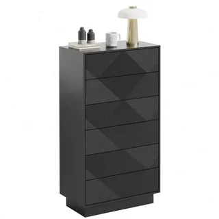 UEV Kommode mit 5 Schubladen, Sideboard, Schubladenschrank, Schmal kommode (Sideboard für Wohnzimmer Schlafzimmer Büro Flur, Aufbewahrungsschrank mit Kisppschutz mehrzweckschrank), Drucköffner/ Push to open Schubladen Aufbewahrungskommode schwarz