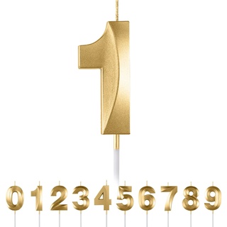 Geburtstagskerzen Zahlen 1,3D Gold Geburtstagskerzen,Kerzen Geburtstag Zahl 1, Kuchen Topper Dekoration Kuchendeko Geburtstag, Geburtstagskerzen für Geburtstagsdeko