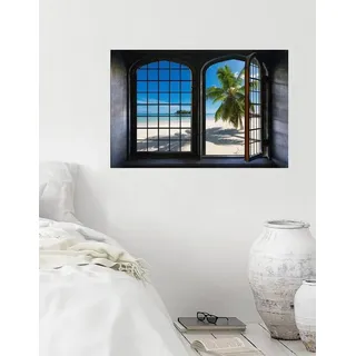 queence Wandsticker Palmenstrand, Wandsticker, Wandbild, selbstklebend, 3D, Fenster bunt