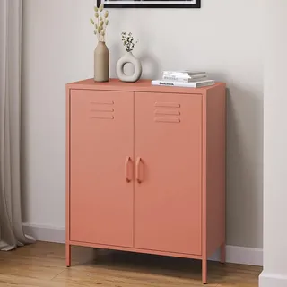 skølm Atria Metall Kommode – Sideboard in Terrakotta – Metallschrank mit 3 Fächern & Doppeltüren – Mehrzweckschrank mit flexiblen Einlegeböden – Industrial Highboard – Aufbewahrungsschrank/Flurschrank