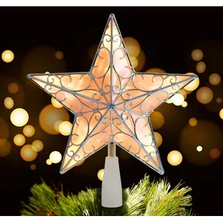 Weihnachtsbaumspitze, Anstore Silber Baumspitze Stern Christbaumspitze Tannenbaum Spitze für Feiertags Weihnachtsdeko Topper, 26cm Weihnachtsbaum Sternspitze, Weihnachtsbaumschmuck Ornamente Glitzer