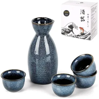 LuxusKollektion Teeservice Sake Set Porzellan 5teilig Karaffe Tassen Geschenkset Blau blau
