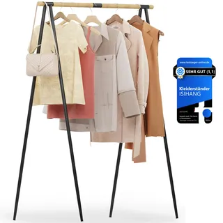 ISIHANG Kleiderständer, stabiles Holz & Metall, Breiter oder Schmaler Aufbau, extra Hoher oder Niedriger Aufbau, als Garderoben-Ständer, Kleider-Stange, Wardrobe, Clothes/coat-rack | schwarz