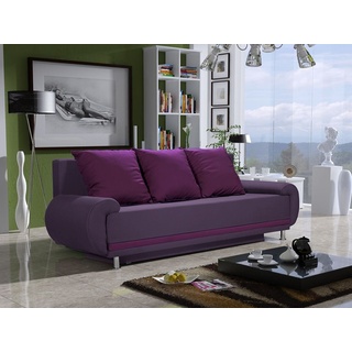 Fun Möbel Schlafsofa Sofa Designersofa MIKA 3-Sitzer mit Schlaffunktion, inkl. 3 Rückenkissen, mit Bettkasten lila