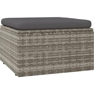 vidaXL Gartenhocker mit Kissen Fußhocker Sitzhocker Beistellhocker Hocker Fußschemel Ottomane Gartenmöbel Stauraum Grau 55x55x30cm Poly Rattan