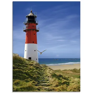 ARTland Wanddeko Glasbilder Wandbild Glas Bild einteilig 60 x 80 cm Maritime Deko Strand Meer See Himmel Blau Architektur Leuchtturm T6CQ