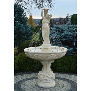 Casa Padrino Barock Springbrunnen Sandfarben Ø 110 x H. 180 cm - Prunkvoller Gartenbrunnen im Barockstil - Runder Gartendeko Stein Brunnen - Barock Garten Deko Accessoires