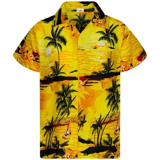 King Kameha Funky Hawaiihemd Kids Kinder Jungs, Kurzarm, Print Surf, Gelb, 6 - 6 Jahre