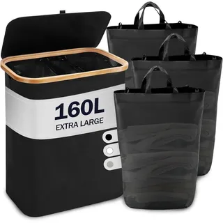 luxuskollektion Wäschekorb Deckel 3 Fächer 160L Schwarz