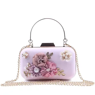 EVEOUT Blumenperle Perlen Hochzeit Handtasche für Bräute Damen Leder Abend Clutch Prom Party Tasche für Frauen Kleine Umhängetasche Geldbörsen für Mädchen