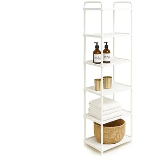 ABBAware Standregal mit 6 Ebenen - 40 x 30 x 135 cm Kunststoff weiß - schmales Regal für Küche, Bad, Keller & Abstellraum - Badezimmerregal & Kellerregal ohne Bohren - schmales Regal