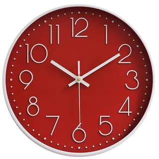 FlorLife Kreative 3D-Quarz-Wanduhr, rund, geräuschlos, ABS, hängende Wanduhren, Wanduhr, Schlichtes modernes Design, 30,5 cm rot
