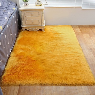 ZFHTAO Lammfell Schaffell Teppich Bettvorleger Lange Fell Flauschig Weiche Schaffell Kunstfell Schaffell Deko Fell in Super Weich Imitat Rugs Anpassbare - Orange 40x100cm
