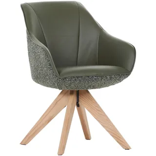 Landscape Armlehnstuhl, Olivgrün, Textil, Eiche, massiv, Drehkreuz, 60x83x65 cm, Sitzfläche 360° drehbar, automatische Rückholfunktion, Esszimmer, Stühle, Esszimmerstühle, Armlehnenstühle