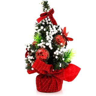 ENLACE Mini Weihnachtsbaum, 20cm Kleiner Künstlicher Weihnachtsbaum, Weihnachtsbaum Miniatur, Weihnachtsdeko Tischdeko, Mini Tannenbaum für Tisch Party Home Bar Büro Dekor, Rot