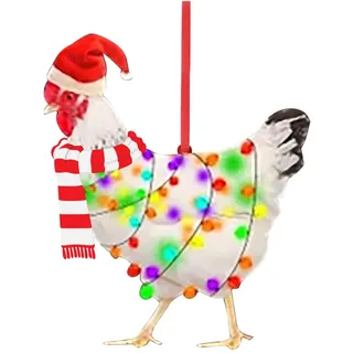 Holz Weihnachtsanhänger Huhn mit Schal Weihnachtsbaum Anhänger Lustiges Huhn Figur Weihnachtsschmuck Weihnachtskugeln Weihnachtsbaum Basteln Weihnachten Baumkugeln Christbaumschmuck (B, One Size)