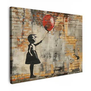 OnlyWow© Outdoor Kunstdruck 100x70 cm Dekoration Garten Wetterfestes Leinwandbild Außenbereich Wall Decoration Terrasse Moderne Bild Draußen Graffiti - Banksy - Mädchen - Straßenkunst