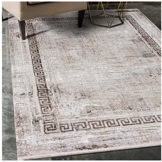 Mazovia Orientteppich Orientalisch Teppich mit Fransen, 140 x 200 cm, Kurzflor, Fransen, Orientteppich, Vintage beige|braun 140 x 200 cm