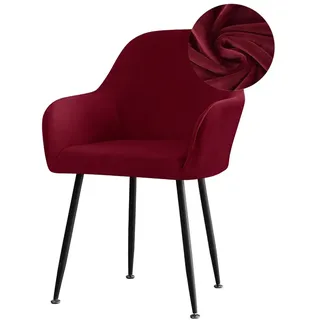 Highdi Stuhlhussen mit Armlehne, Stretch Samt Stuhlbezug Hochlehner Esszimmerstühle Bezug Sesselbezug Hussen für Stühle Waschbar Universal für Esszimmer Hotel Bankett Deko (Burgund,6er Set)