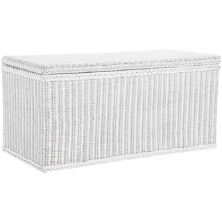 Krines Home Truhe Große Rattantruhe MAX Wäschetruhe mit Deckel Natur Rattan Truhe, Aufbewahrung XXL 115x55x55cm weiß