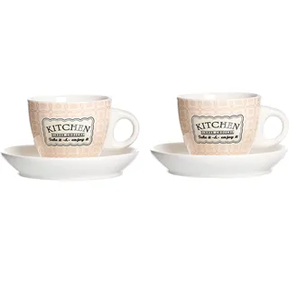 Ritzenhoff & Breker Espressotassen Retro Kitchen 2er Set I kleine Becher mit Henkel alternativ auch für Kaffee Lungo Americano Ristretto & Co I Porzellan Tasse mit Unterteller 80 ml in Creme Rose
