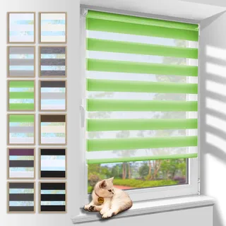 Zarnan Doppelrollo Klemmfix ohne Bohren Grün 75x140cm(Stoffbreite 71cm) Duo Rollo Blickdicht Zebrarollo Rollos für Fenster ohne Bohren für Wohnzimmer Küche Büro lichtdurchlässig und verdunkelnd