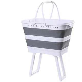 Faltbarer Wäschekorb mit Beinen - 26L Rückenschonende Wäschewanne mit Ablauf, Klappbarer Wäschebehälter Platzsparend, Mobile Spülschüssel für Camping, Garten & Haushalt