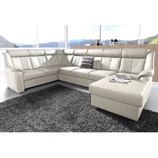 Wohnlandschaft SIT & MORE "Basel U-Form", weiß (altweiß), B:315cm H:98cm T:210cm, Luxus-Microfaser Altara Nubuck (100% Polyester);Kunstleder SOFTLUX;NaturLEDER (echtes Rindsleder), Sofas, Wohnlandschaft, wahlweise mit Relaxfunktion