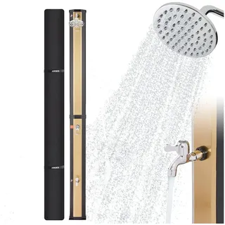 Arebos Solardusche 35 L Solar-Gartendusche mit, Thermometer & Fußdusche (Komplett-Set, Gold/Silber/Schwarz), Inkl. Abdeckhaube goldfarben