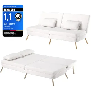 LUCKRACER Sofa 3 Sitzer Sofa Schlafsofa mit Schlaffunktion, überzug Futon Klappsofa, Bettcouch, ecksofa, Couch, 5 Verstellbare Winkel, Ideal für Wohnungen Wohnzimmer aus Teddystoff Weiß