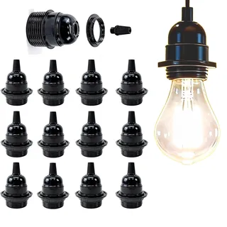 12 Stücke E27 Vintage Fassung, E27 Lampenfassung, Retro Glühbirnenhalter, Vintage Solid Lampenfassung, Bulbhead Light Converter für Tischlampe, Stehlampe, Pendelleuchten, Deckenleuchte(Schwarz)