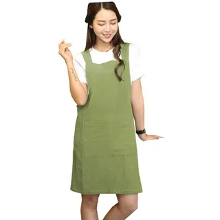 AOBBYBBS H-Schulterriemen, Baumwoll-Leinen-Schürze, Halfter Kreuzbandage, Schürzen, japanischer Stil, Flaches Grasgrün, Einheitsgröße - Einheitsgröße