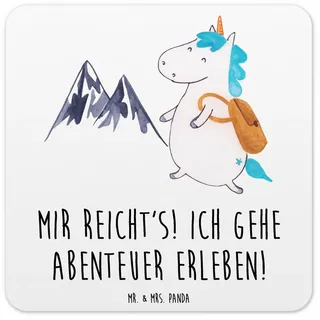 Mr. & Mrs. Panda Getränkeuntersetzer Einhorn Bergsteiger, Untersetzer für Gläser 10er Set, Weiß, Coaster, Packung, Tischuntersetzer Untersetzer Eckig Untersetzer Tassen weiß