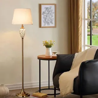 Mengjay Stehlampe Wohnzimmer,Retro Stehleuchte aus Metall mit Fußschalter&Leinen Lampenschirm,E27 Augenschutz Leselampe,Standleuchte Modern für Dekoration,Schlafzimmer,Esszimmer,Wohnzimmer (Weiß)