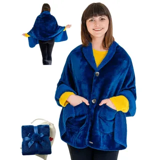 EzrAllora Poncho-Decke für Damen, ohne Ärmel, Fleece-Wickeltuch mit Taschen, tragbare Überwurfdecke, warmer Sherpa-Überwurf, Schoßdecke, Geschenk für Mutter und Oma, dunkelblau, Einheitsgröße - Einheitsgröße