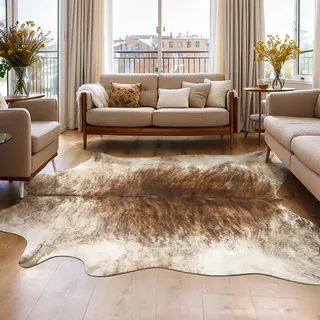 AROGAN Western Decor Kunstfell-Teppich aus Rindsleder, 1,2 x 91,4 cm, Premium-Tierhaut, Kuhfell-Teppich für Wanddekoration, Western-Bodenteppich für Schlafzimmer, Wohnzimmer, bräunlich