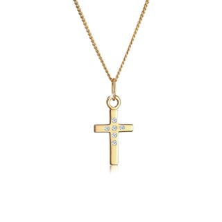 DIAMORE Halskette Damen Kreuz Glaube Fein mit Diamant (0.01 ct.) in 585 Gelbgold