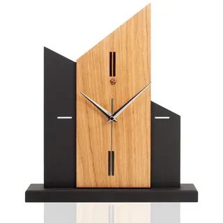 Kreative Feder Standuhr Standuhr „Church“ aus Holz, schwarze Tisch-Uhr mit Applikation; Größe ca. 34,5x30x5cm braun