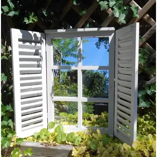 Wunderschöner Wandspiegel Fensterläden Landhaus creme Shabby-Chic 59cm - Weiß