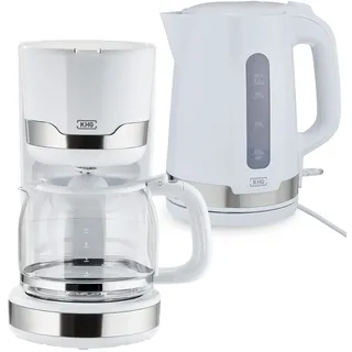KHG Kaffeemaschine und Wasserkocher Set 2-teilig in weiß, 1.000 & 2.200 Watt, Frühstücksset mit Kapazität 1,7 Liter Wasser oder 12 Tassen Kaffee, Küchenset mit Kalkfilter & Permanentfilter