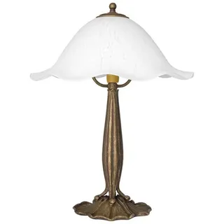 Licht-Erlebnisse Tischleuchte MUGHETTO, ohne Leuchtmittel, Tischlampe Messing in Bronze Antik Floraler Stil Glas Wohnzimmer bunt
