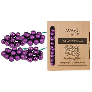 144 Weihnachtskugeln am Draht Glas 2cm Spiegelbeeren matt & glänzend kleine Dekokugeln Weihnachten Mini Christbaumschmuck Weihnachtsdeko Lila Purpur