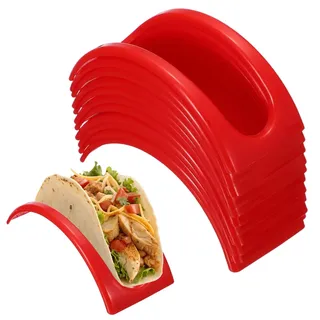 QUARKZMAN 12 Stück Plastik Taco Teller Für Party 4.33x1.85 Taco Teller Plastik Servierteller Für Alltagsmahlzeiten Restaurant Anrichten Picknick Geschirr Rot