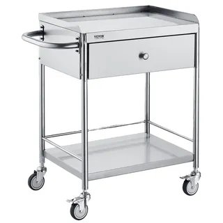 Vevor Zweistöckiger Laborwagen Gerätewagen Medizintechnik Servierwagen 201 Edelstahl Tragbar Abräumwagen mit Schubladen 100 kg Tragfähigkeit, 710 x 421 x 785 mm (mit Griff) Labor Rollwagen
