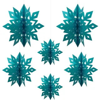 Oblique Unique® 3D Schneeflocken 6er Set Schneekristalle Eiskristalle Deckenhänger Deko für Weihnachten und Winter Dekoration Weihnachtsdeko (Türkis)