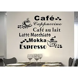Wandtattoo wandaufkleber Aufkleber Wandsticker wall sticker Wohnzimmer Schlafzimmer Kinderzimmer KuCHE 30 Farben zur Wahl Wandtext Wandwort Wandspruch spruch Zitat Kuche Schriftzug CAFE COFFEE KAFFEE KuCHE Muhle Bohne wkf05(Printed Sticker)