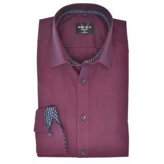 MARVELIS Businesshemd Businesshemd - Body Fit - Langarm - Einfarbig - Bordeaux rot 42
