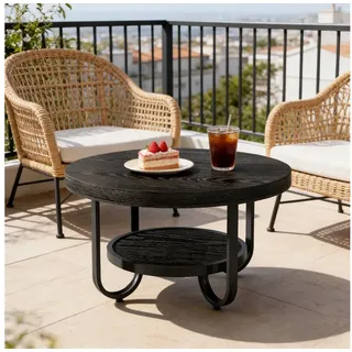 ANYSUN Couchtisch Wohnzimmertisch Rund mit 2 Ebenen, Industrial Design, MDF (Einzelmöbel Wohnzimmertisch) schwarz